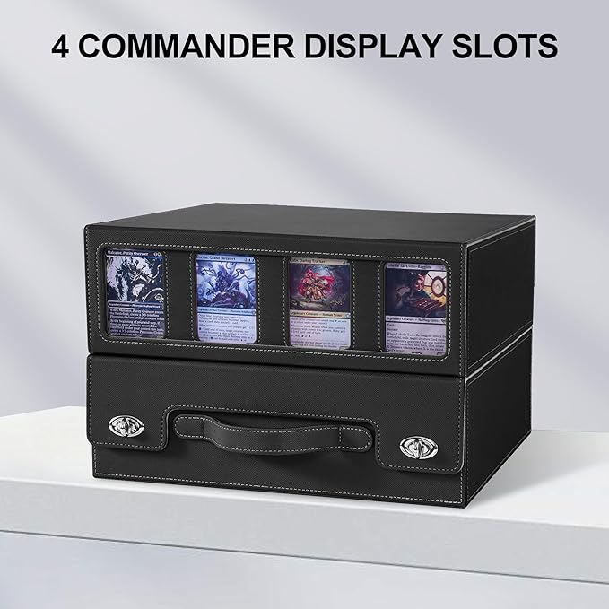 Trading Card Storage Box with Portable Handle, 3000+ MTG Storage Box with 4 Card Stoppers Commander Display Deck Box Card Case Top Loaders MTG TCG Sports Cards Commander Deck Box(Black&gray)