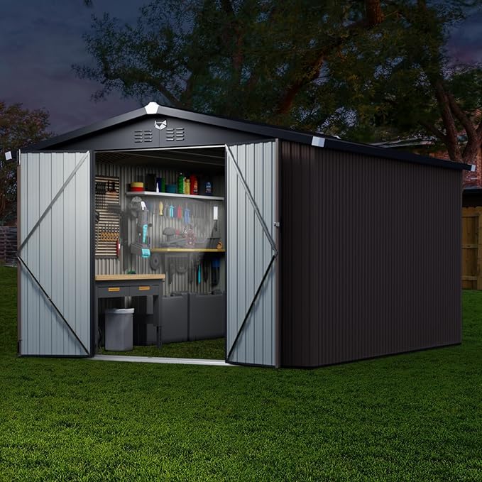 Metal Storage Shed,10x12 Outdoor Storage Building,Large Backyard Sheds with Lockable Door,Waterproof Outside Storage Shed