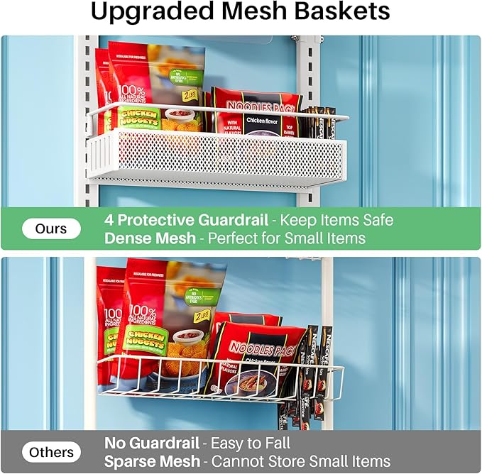 SNTD Over the Door Pantry Organizer - 8 Tier Adjustable Pantry Door Spice Organizer, Large Capacity Hanging Door Spice Rack for Kitchen Pantry Organizers and Storage (White, 12.3" W x 4.7" D x 69" H)