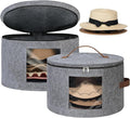 Lifewit Round Cowboy Hat Box for 7 Caps, Large Felt Hat Organizer Bag for Men & Women Storage, Baseball Cap Container with Dustproof Lid for Travel, Foldable 16.5" D x 10.6" H Carrier, 2 Pack, Gray