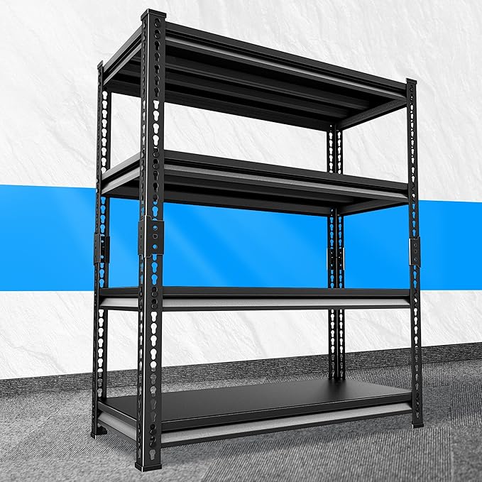 Heavy Duty Garage Shelves - 40''W 1,680Lbs Steel Metal Adjustable Utility Industrial Storage Shelving Rack Units for Warehouse Basement 4 Tier Black 39.3" W x 15.7" D x 62" H