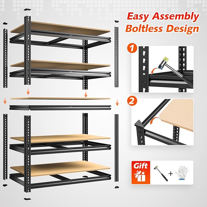 REIBII 72.1'' Storage Shelves 2250LBS Garage Shelving Heavy Duty 5 Tier Heavy Duty Shelving Adjustable Metal Shelves for Warehouse Basement Kitchen Pantry, 72.1" H x 35.5" W x18 D, 1 Pack
