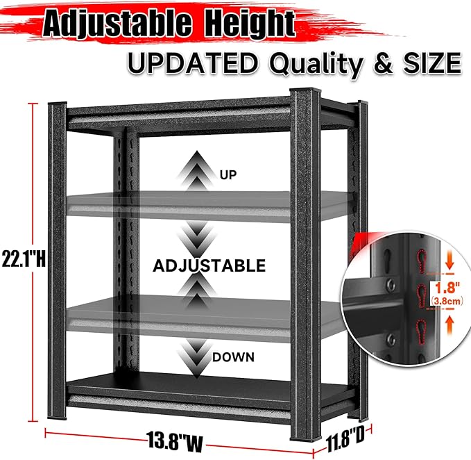 Garage Storage Shelves,5 Tier Shelving Unit, 40 inch Wide, 18” Deep, 78” Tall Organizer Metal Shelf for Basement/Laundry/Pantry Heavy Duty, Adjustable,Easy to Install (2Tier-14"W X12"DX22"H -UPDATE)