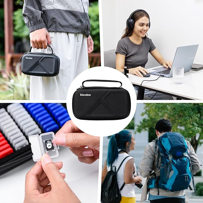 EVA PU Micro SD Card Case with 60 Individual Plastic TF Card Holders - Water-Resistant, Anti-Shock Carrying Organizer with Handle & Label