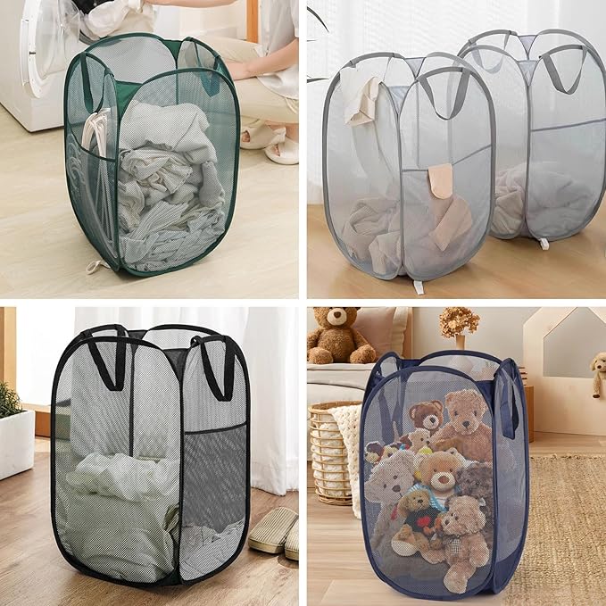 4Pcs Pop Up Laundry Basket Set，Collapsible Pop Up Hamper in 4 Colors, Mesh Laundry Basket for Home, Dorm, Travel & Storage