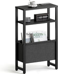 Narrow Side Table, Slim End Table with Magazine Rack, Bedside Table for Small Spaces, 3 Tier Sofa Couch Table Nightstand for Living Room, Bedroom Black LET503B
