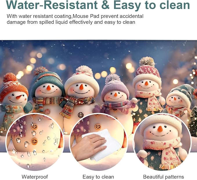 Six Snowmen Gaming Mouse Pad 35.4"x15.7"Desk Mat Anti-Slip Rubber Base & Durable Stitched Edges for Gamers Smooth Mouse Writing Surface for Desk Office/Home