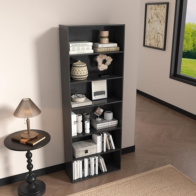 Wooden 6 Tier Book Shelf, 6 Cube Storage Organizer,6 Tier Low Bookcase Storage Display Organizer, 64 Inch Versatile Cubes Shelf and Cubby Unit for Any Space (Black, 6 Cube-W(23.6inch)