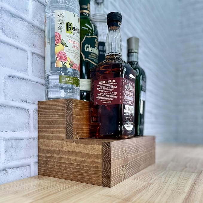 Tiered Bottle Shelf | 2 Tier Liquor Bottle Display | Bar Organization | Kitchen Counter Shelf (Early American)
