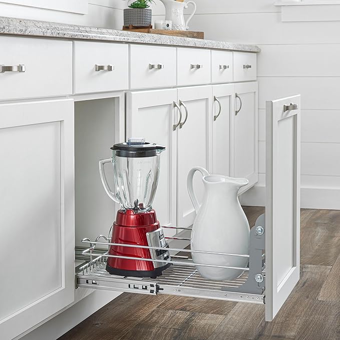Rev-A-Shelf Kitchen Cabinet Pullout Shelf and Drawer Organizer Slide Out Pantry Storage Basket in Multiple Sizes, 12 x 20 In, 5WB1-1220CR-1