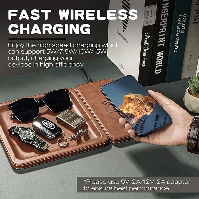 White Elephant Gifts for Men Dad Husband from Daughter Son Wife, PU Leather Wireless Charging Station and Valet Tray, Xmas Present Stocking Stuffers, Boyfriend Christmas Birthday Gifts for Him