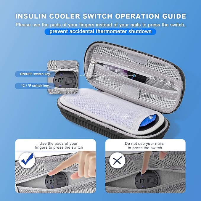 Krypthos Insulin Cooler Travel Case with Thermometer Temperature Display for Diabetic Care Storage, Refrigerated Medicine Organizer Bag with 2 TSA Approved Medication Cooler Ice Pack for Daily Trip