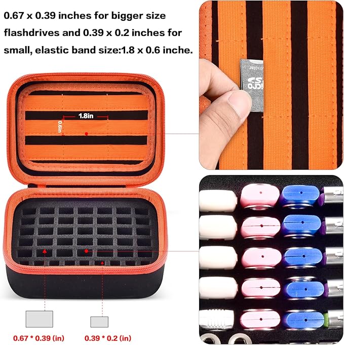 Comecase USB Flash Drive Case, Thumb Drive, Memory Card SD SDXC SDHC Card Holder Organizer, Electronic Accessories Storage Bag for SanDisk/SamData/Samsung/TOPESEL/PNY (Orange Inside, Large)
