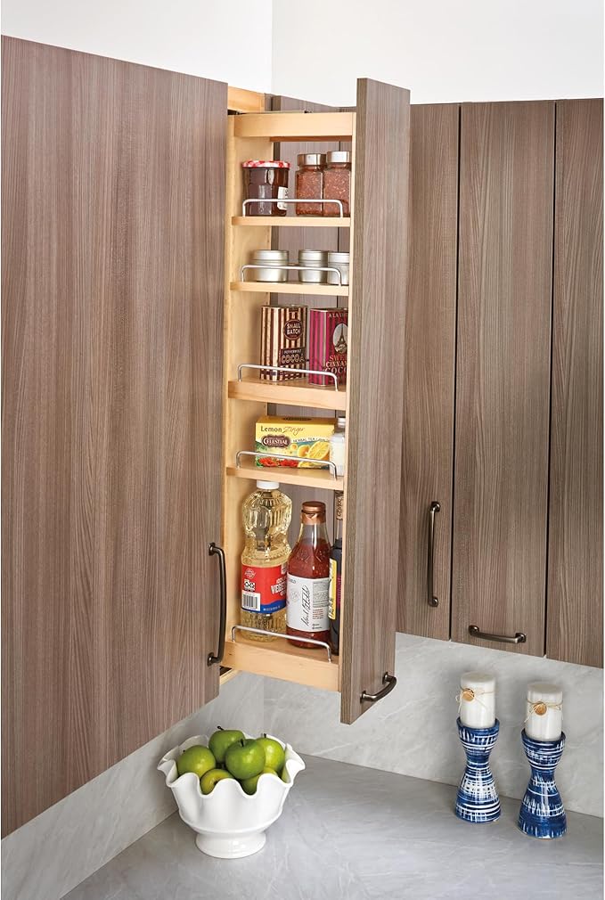 Rev-A-Shelf Kitchen Cabinet Pullout Wall Filler Wooden Organizer Slide Out Pantry Storage w/Soft-Close in Multiple Sizes, 6 x 39 In, 432-WFBBSC39-6C