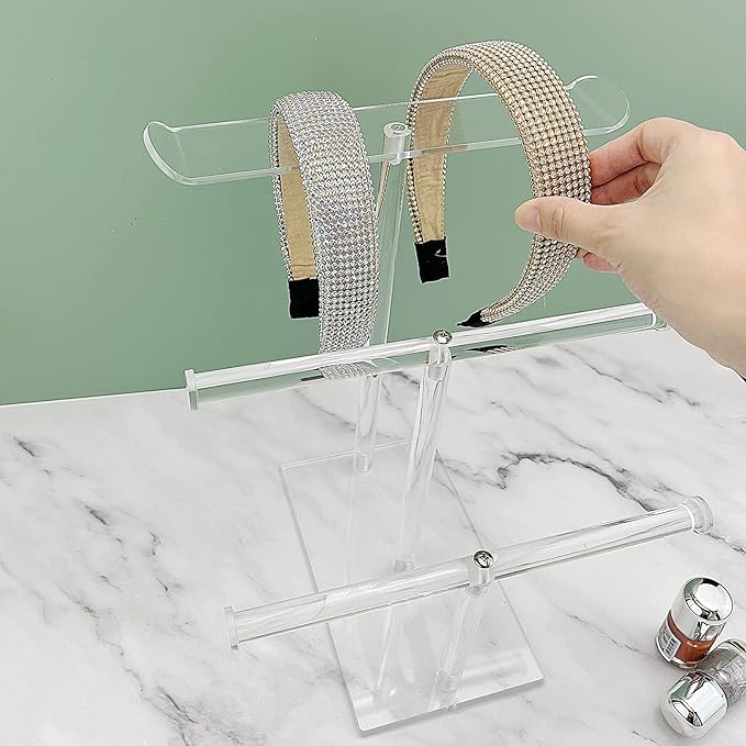 Bigfety Acrylic Headband Holder, 3-Tier Hair Accessories Organizer Clear Stand for Girls