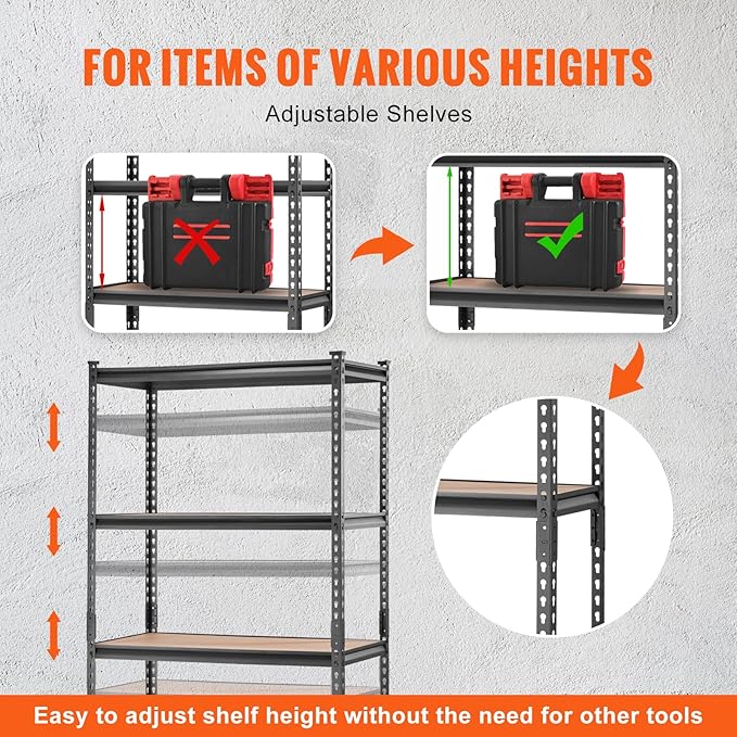 VEVOR Storage Shelving Unit, 5-Tier Adjustable, 2000 lbs Capacity, Heavy Duty Garage Shelves Metal Organizer Utility Rack, 2 Pack, 36" L x 18" W x 72" H