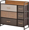 HOMCOM 7-Drawer Dresser, Fabric Chest of Drawers, 3-Tier Storage Organizer for Bedroom Entryway, Tower Unit with Steel Frame Wooden Top, Maple Wood
