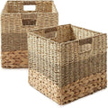 Casafield 12" x 12" Mixed Weave Storage Baskets, Natural - Set of 2 Woven Hyacinth Seagrass Wicker Storage Cube Bins for Bathroom, Bedroom, Laundry, Pantry, Shelves