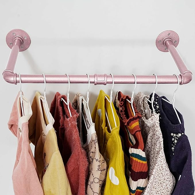 WEBI Industrial Pipe Clothing Rack,20" Wall Mounted Clothes Rack for Hanging Clothes,Heavy Duty Metal Garment Rack Bar Wall Mount Clothing Rod for Closet,Laundry Room,Rose Gold