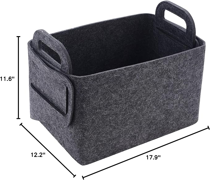 Storage Basket Felt Storage Bin Collapsible& Convenient Box Organizer with Carry Handles for Office Bedroom Closet Babies Nursery Toys Laundry (Dark grey, 17.9inch（L）×12.2inch（W）×11.6inch（H）)