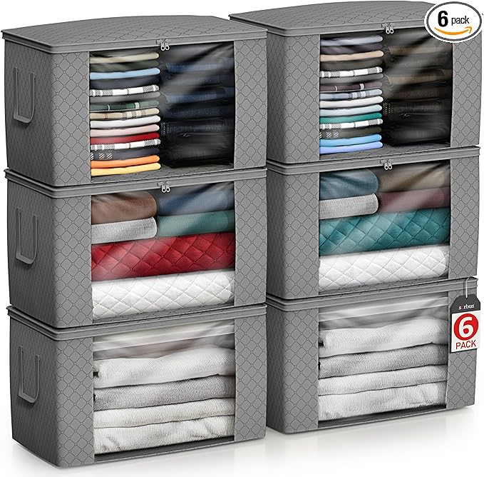 Sorbus Foldable Storage Bag Organizers, Large Clear Window & Carry Handles, Great for Clothes, Blankets, Closets, Bedrooms, and more