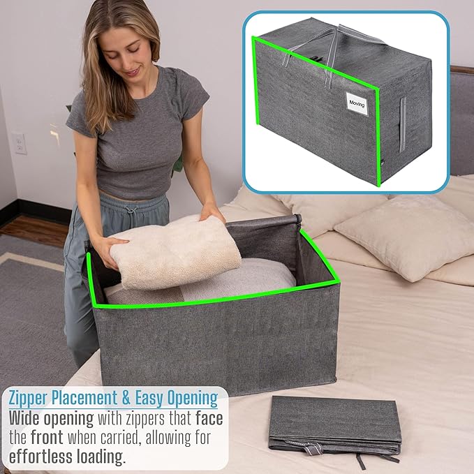 VENO 8 Pack Moving Bags, Moving Supplies, Moving Boxes, College Packing Storage Boxes with Lids Alternative, Heavy Duty Dorm Organizer Tote, Extra Large, Sturdy Handles, Zipper (Dark Gray, 8 Pack)