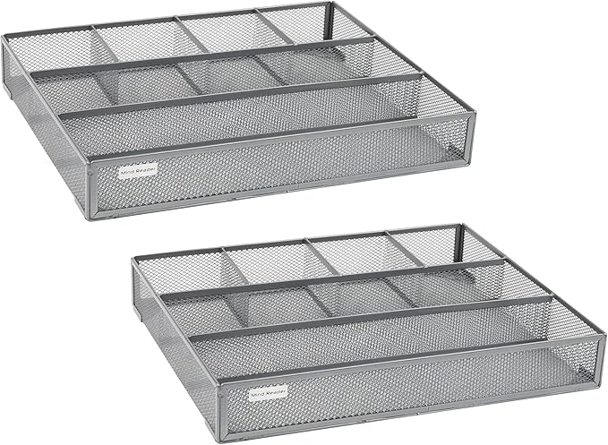 Mind Reader Drawer Organizer, Desk Org, Utensil Organizer, Office, Kitchen, Metal Mesh, Set of 2, Silver