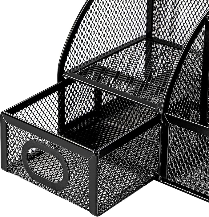 Amazon Basics Pen Holder and Desk Organizer, Office Caddy Storage, Black, ‎9.1" x 5.9" x 5.5''