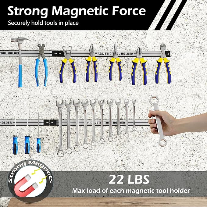 18" Magnetic Tool Holder Strip, 6 Pack Magnet Bar with Mounting Screws, Heavy Duty Magnetic Strips Tool Organizer for Garage Shop Workbench Kitchen Organization (Sliver)