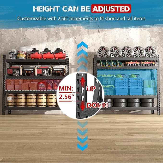BlueWish 8000LBS 78 "W x 24 "D x 72 "H Garage Shelving Heavy Duty Storage Shelves, 4-Tier Adjustable Storage Shelves, Iron Industrial Shelving for Basement Warehouse Basement, Black