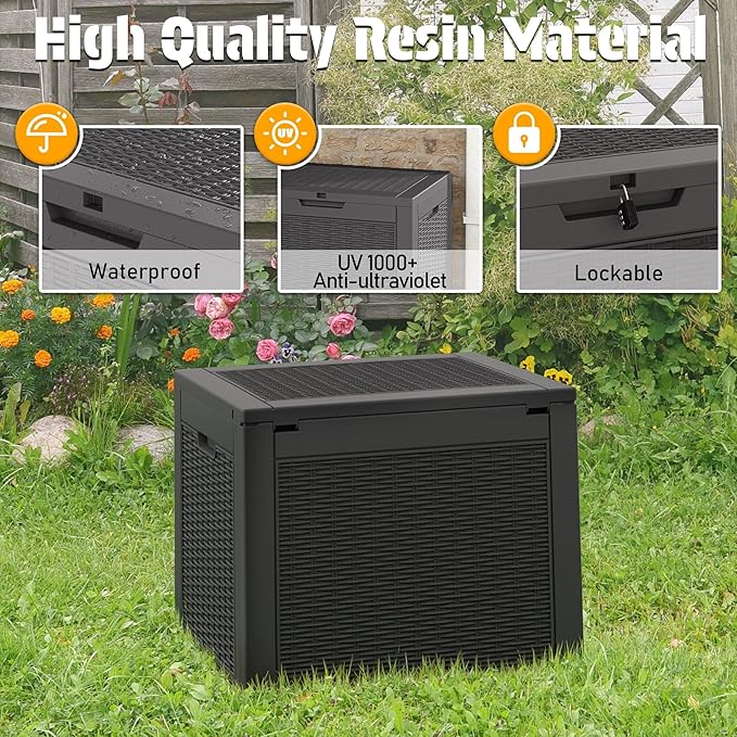 NUNU LAB 31 Gallon Outdoor Storage Box Waterproof, Outside Package Delivery Deck Boxes with Lockable Lid, Backyard Storage Bin For Garden Tools, Patio Cushions Accessories, Black