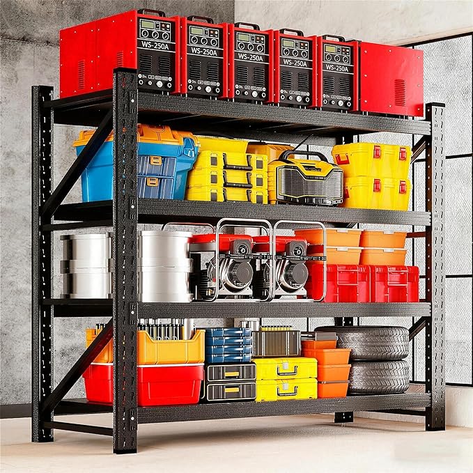 MIIIKO 48" W Storage Shelves,3000LBS Metal Garage Storage Shelving,Heavy Duty Adjustable Unit Storage Shelves for Warehouse,Basement,48" W x 24" D x 70" H,Black