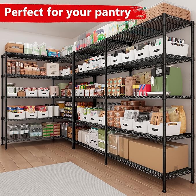72.4''H Storage Shelves Metal Shelving Unit Load 1500LBS,5 Tier Wire Shelving Pantry Shelves Kitchen Shelves Adjustable Wire Shelf for Commercial Garage Shelving Heavy Duty, 61.7" W*72.4" H*15.8" D
