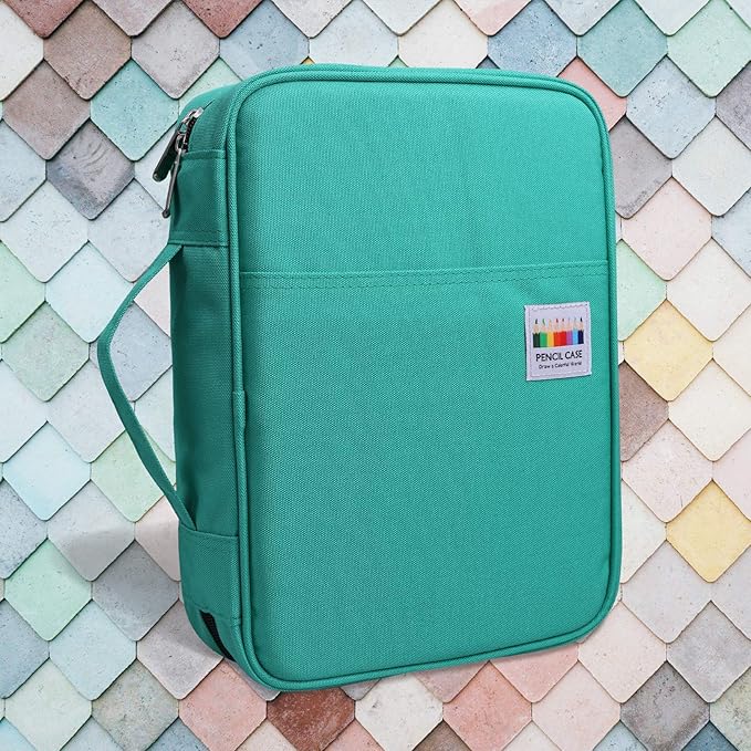 JAKAGO 220 Slots Colored Pencil Case Large Capacity Pen Holder for Artist Painter Zipper Organizer Bag for Marker Highlighter Storage Case for Office Sketch Travel Supplies (Green)