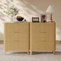3 Drawer Fluted Dresser for Bedroom Set of 2, Modern Curved Closet Dressers Chest of Drawers, 23.6" Rustic Wood Nightstand 3-Drawer Dresser Bedside Table, End Table with 3 Large Drawers Natural