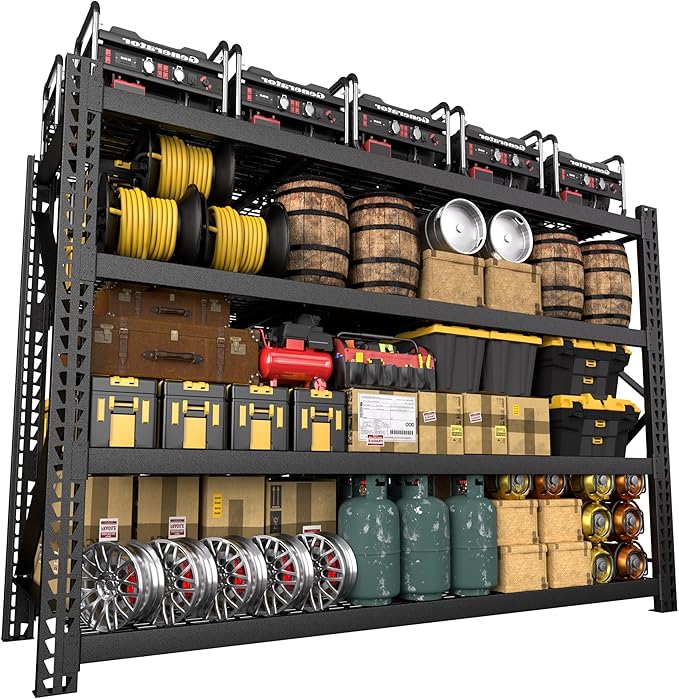 BlueWish 8000LBS Storage Shelves, 91 "W x 24 "D x 87 "H 4-Tier Adjustable Metal Shelving Units and Storage for Garage, Warehouse, Basement, Black