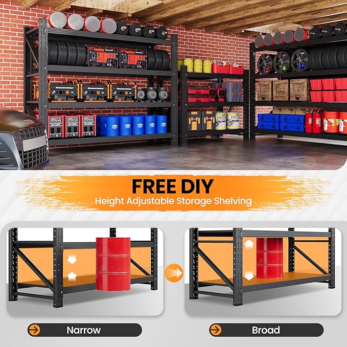 48" W Metal Storage Shelves Heavy Duty, 3000LBS Garage Shelving Units, 4 Tier Tall Metal Shelving, 24" Deep Steel Shelf Rack , Adjustable Utility Standing Shelf for Warehouse/Shop 48"W x 24"D x 70"H
