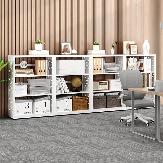 3 Tier Bookcase,Industrial Bookshelf,34" White Metal Small Bookshelf with Adjustable Feet and Adjustable Shelves,Home Office Bookcase Shelf Storage Organizer for Living Room Kitchen