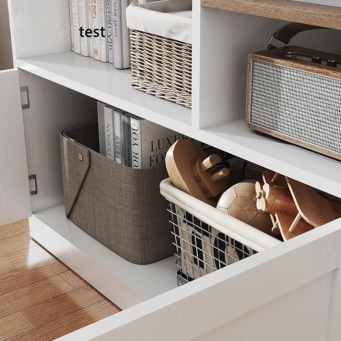 Book Shelf, 5-Tier Bookshelf, Bookcase, 71 inch Tall Bookcase with Doors, Bookshelves and Bookcases with Storage Cabinet and 6 Open Cubes, 3 AC Outlets for Home Office, Living Room, Study, White