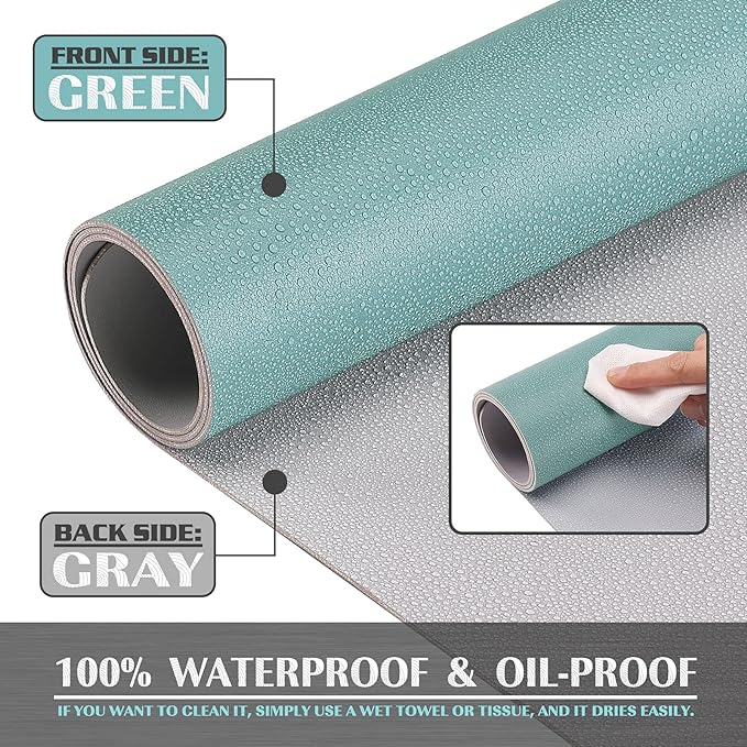 K KNODEL Large Office Leather Desk Mat, Mouse and Keyboard Pad, Computer and Laptop Mat, Desktop Protector and Cover, Writing Pad and Blotter (35.4"x17", Green)