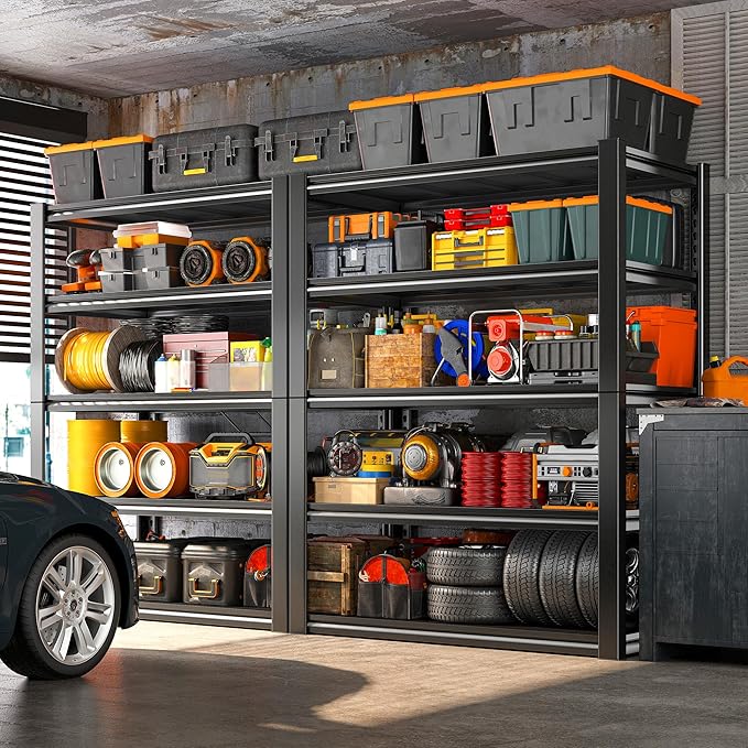 REIBII Garage Shelving Heavy Duty 2500LBS Storage Shelves 40" W Garage Shelves Heavy Duty Shelving Metal Shelves for Warehouse, Basement, Pantry, 40" W x 17.7" D x 72.2" H