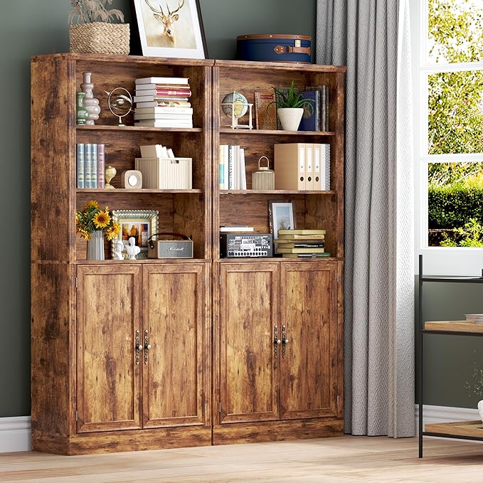 71.4" Tall Bookshelf with Cabinet, 5-Tier Floor Standing Bookcase with Doors & Adjustable Shelves, 31.5" Wide Storage Shelf, Metal Handles, Modern Organizer for Home Office, Living Room