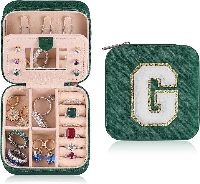 Parima Christmas Gifts - Fashion & Travel Jewelry Case, Organizer Box for Teen Girls | Letter G, Green