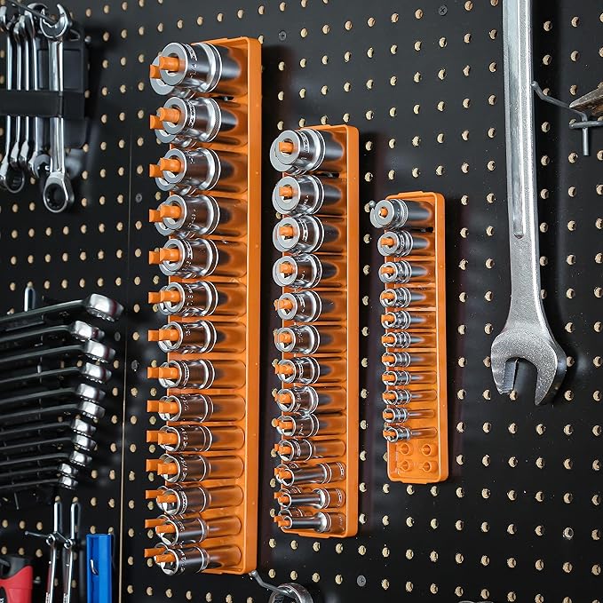 OEMTOOLS 22418 Magnetic Socket Organizer Set, 6-Piece Holder Set Includes 1/4", 3/8", 1/2" Drive Metric SAE Socket Trays, Tool Box Organizer, Christmas Gift for Men(Sockets not Included)