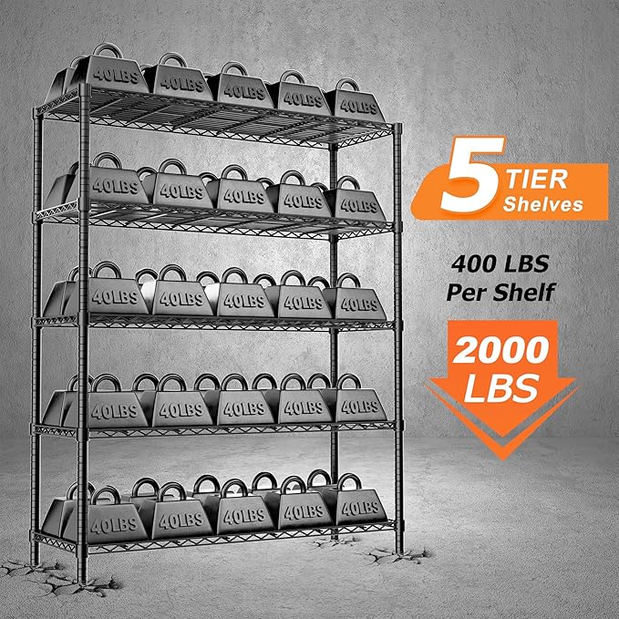 Storage Shelves Heavy Duty, 3 PCS 48" L x 20" W x 72" H Garage Wire Shelving Unit Loads 2000LBS, 5-Tier Adjustable Metal Industrial Utility Shelf Rack for Kitchen, Laundry Room, Warehouse, Basement