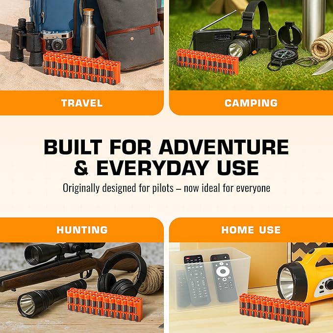 AA Battery Storage Caddy by Storacell, Orange - Holds 24 Batteries (Not Included)