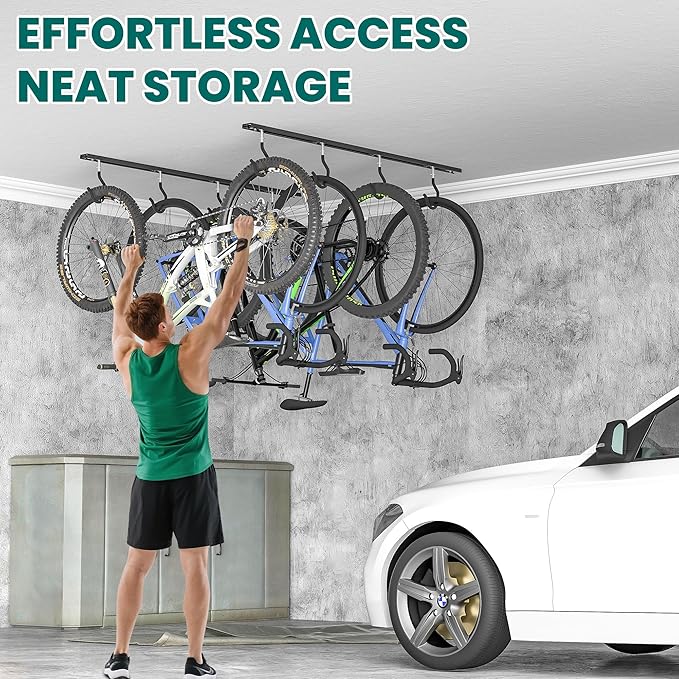 EVERHANGER Ceiling Bike Storage Racks for Garage, Indoor Bike Storage Hanger with Adjustable Bike Hooks for 4 to 8 Bikes