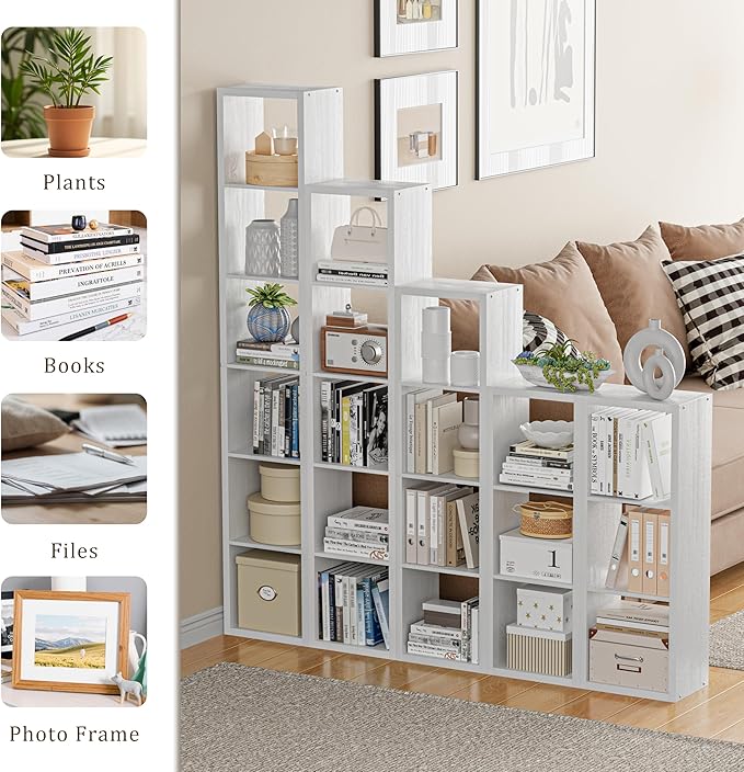 Tall Cube Storage Organizer Bookcase, 5 Tier 11 inch Open Back Cubical Shelf with Thickened Border, Display Bookshelf for Living Room, Home Office, Sturdy Room (White, 5 Cube,Vertical)