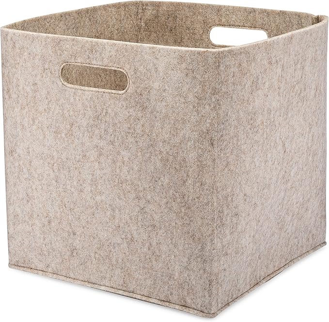 Parker Baby Felt Foldable Storage Cube - 13 Inch Nursery Cubby Bin for Cube Organizer, Closet Organizers and Storage Toy Bin, Rope Baskets Bins for Toy’s Storage - Oatmeal