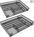 2-Pack Metal Mesh Desk Drawer Organizer Tray Set, 6-Compartment Office Drawer Organizer for Pens Supplies, 12.6"x8.27"x1.57" Black